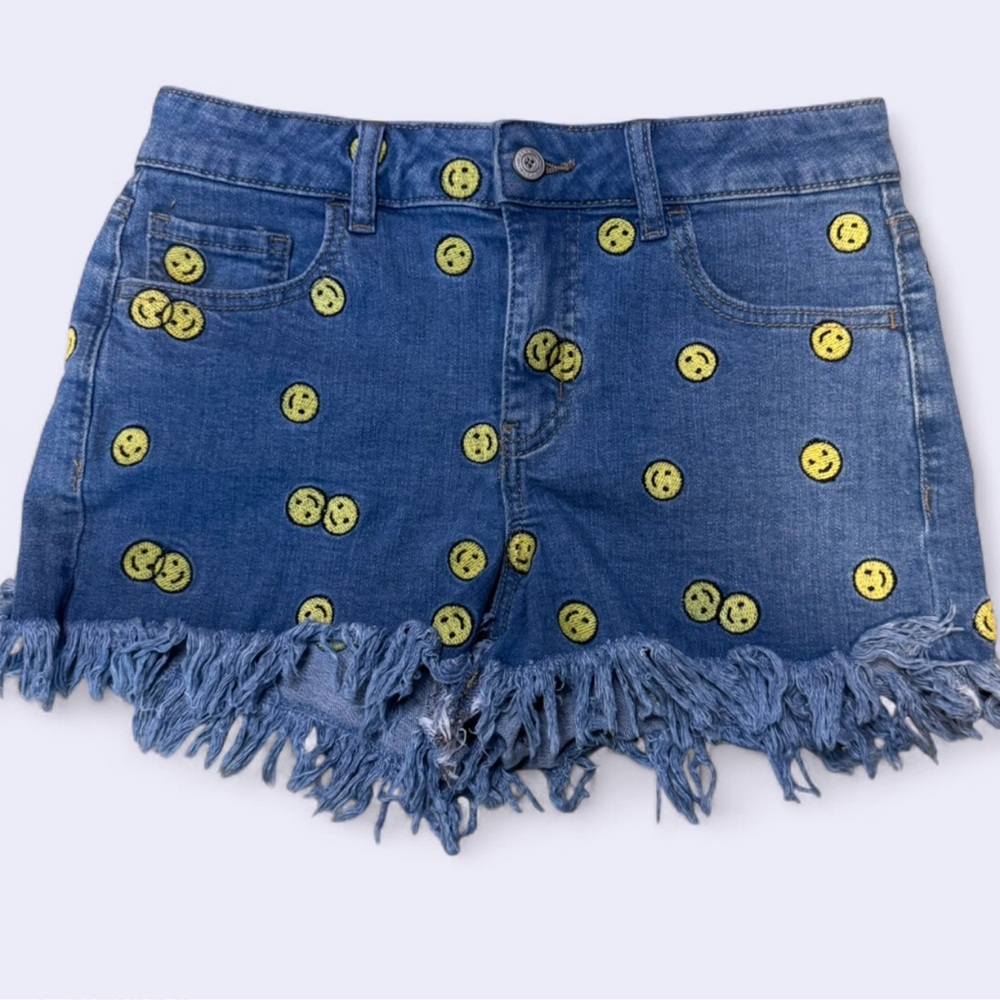Altar’d State Light Blue Denim Shorts with yellow smiley faces size 27